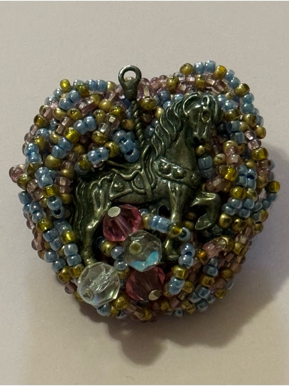 Handmade Beaded Carousel Horse Pendant in Multicolor